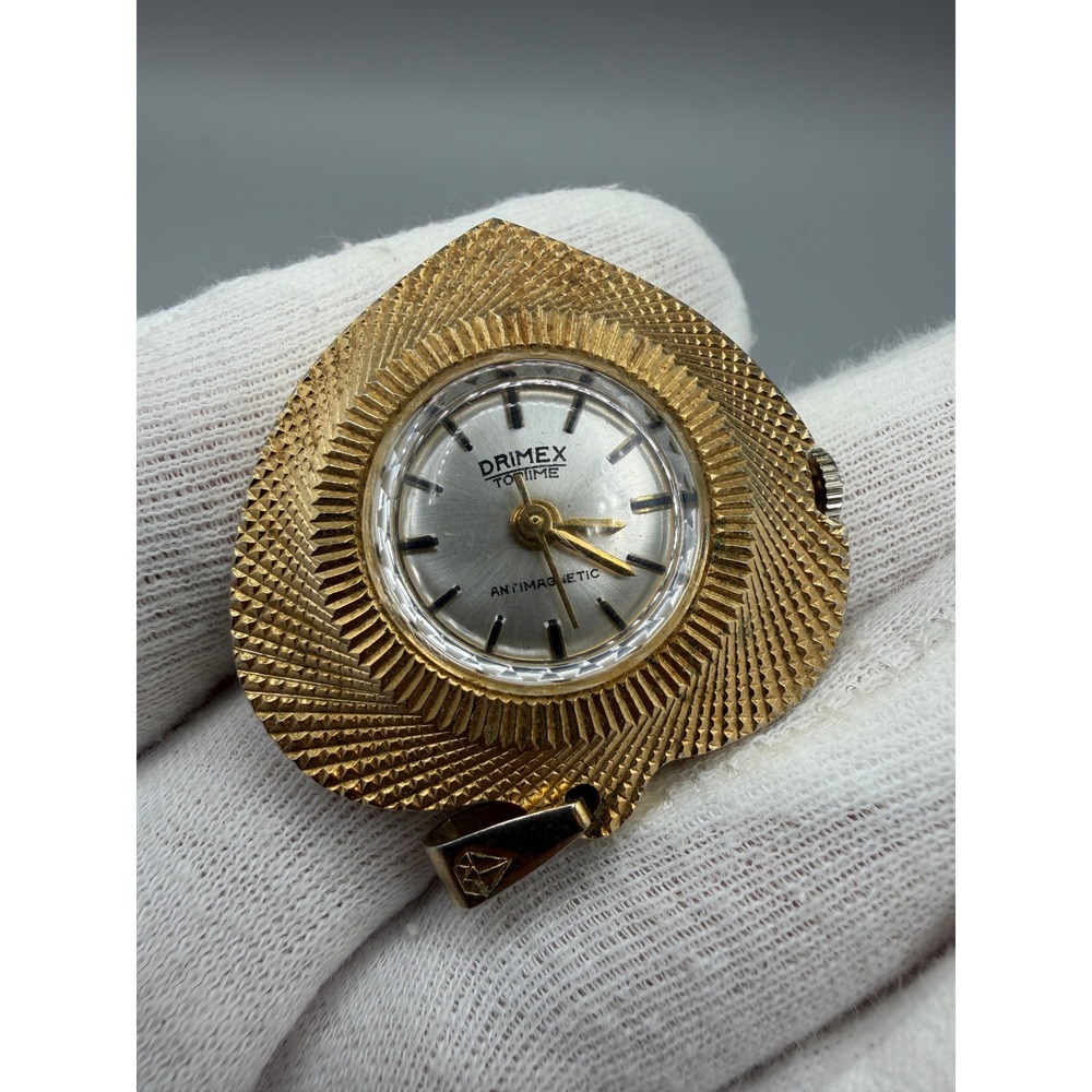 Vintage DRIMEX Time Pendant Watch Gold Tone Mid Century Modern Swiss Style #1034